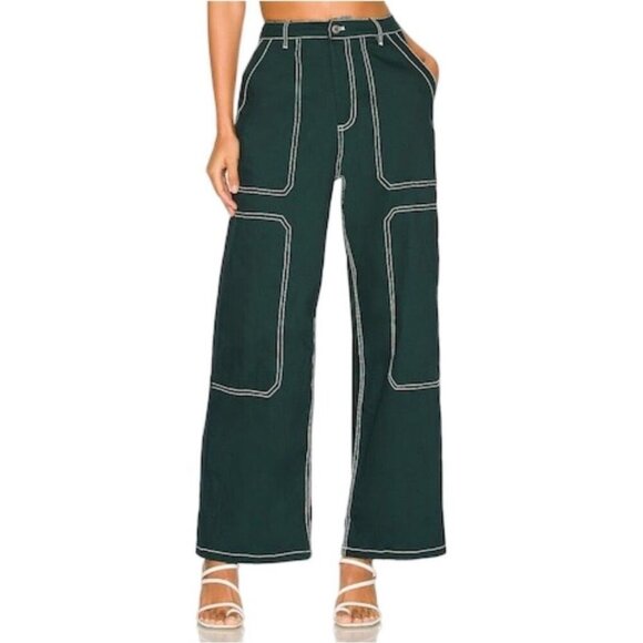 By Dyln Cooper Contrast Stitch High Rise Wide Leg Jeans Baggy Pants Green Small - Picture 12 of 13